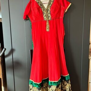 Elegant Red and Gold Kids Dress